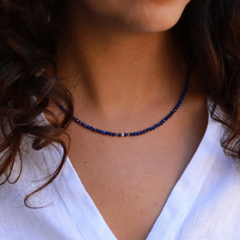 Κολιέ από λάπις λαζούλιο ανώτερης ποιότητας για γυναίκες από φυσική πέτρα και αντικέ φινίρισμα