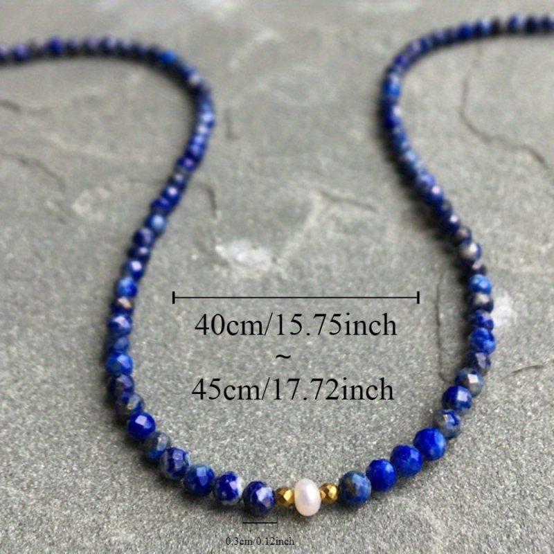 Κολιέ από λάπις λαζούλιο ανώτερης ποιότητας για γυναίκες από φυσική πέτρα και αντικέ φινίρισμα