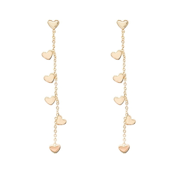 925 sterling ezüst, aranyozott fülbevalók, stílusos, hosszú, hatszögletű, barackszínű, szív alakú, bojtos fülbevalók, elegáns, elegáns, művészi, Xiaoqing