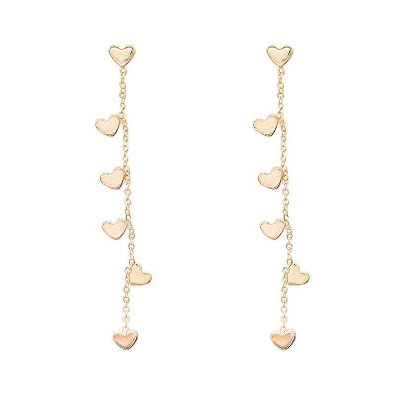 925 sterling ezüst, aranyozott fülbevalók, stílusos, hosszú, hatszögletű, barackszínű, szív alakú, bojtos fülbevalók, elegáns, elegáns, művészi, Xiaoqing