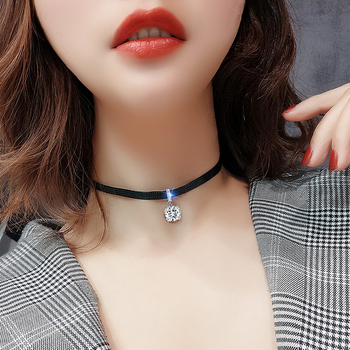 Niche Design Super Flash Zircon Pandantiv Choker Curea din Piele Colier Femei Lanț Claviculă Scurt Simplu Elegant