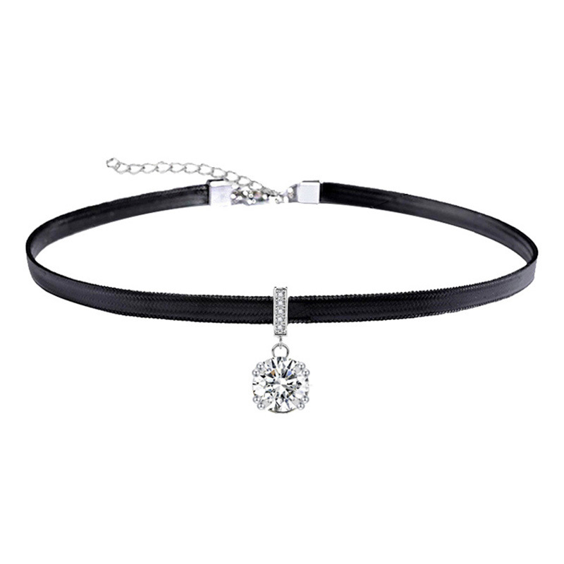 Niche Design Super Flash Zircon Pandantiv Choker Curea din Piele Colier Femei Lanț Claviculă Scurt Simplu Elegant