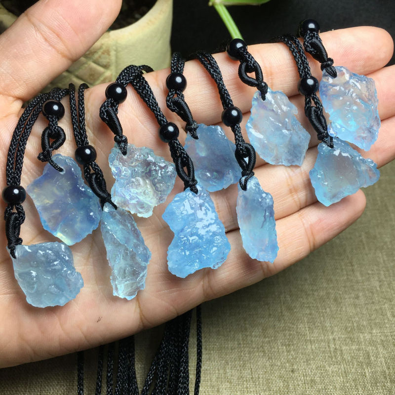 Dabīga akvamarīna oriģinālā akmens kulons, vienkārša, moderna, temperamentīga pīta virve vīriešiem un sievietēm, pārrobežu vairumtirdzniecība