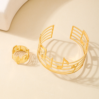 1 set de bijuterii din metal auriu, design exagerat la modă, cu note goale, înfășurare, brățară inel pentru femei, costum