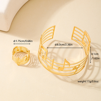 1 set de bijuterii din metal auriu, design exagerat la modă, cu note goale, înfășurare, brățară inel pentru femei, costum