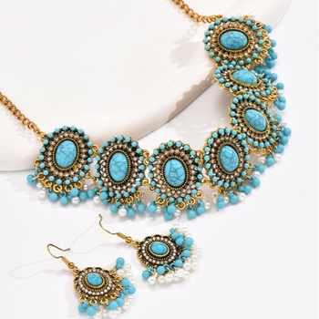 Transfrontaliere europene și americane, vânzare fierbinte, boem, faimos stil etnic turcoaz, accesorii, temperament gât colier cercei bijuterii pentru femei costum