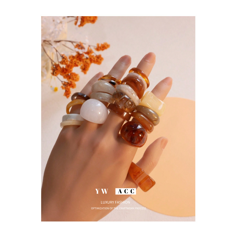 Inel de rășină de nișă cu boruri largi, nou, boem, retro, format din 20 de piese, luxos, personalizat, de înaltă calitate, cu potrivire completă