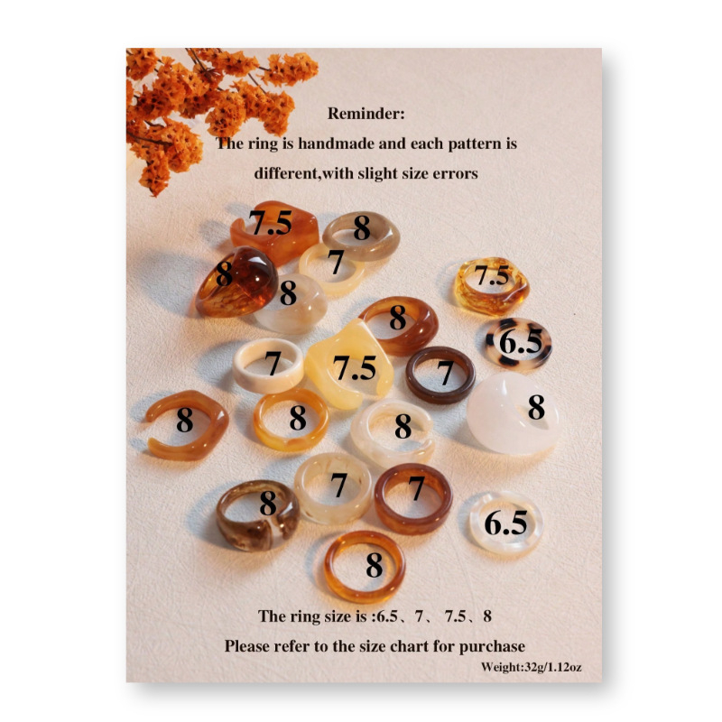 Inel de rășină de nișă cu boruri largi, nou, boem, retro, format din 20 de piese, luxos, personalizat, de înaltă calitate, cu potrivire completă