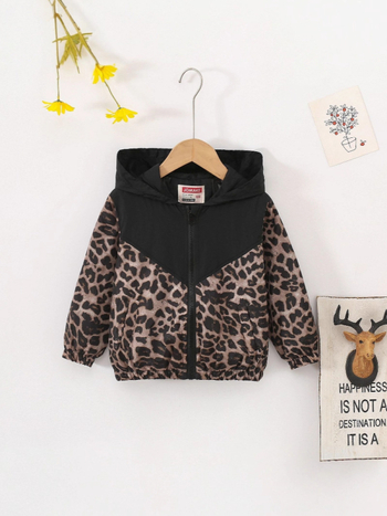 Jesenska nova dječja odjeća za dječake i djevojčice, modna jakna s leopard printom, odgovarajuća boja, patentni zatvarač, kapuljača, džep, europska i američka prekogranična jakna