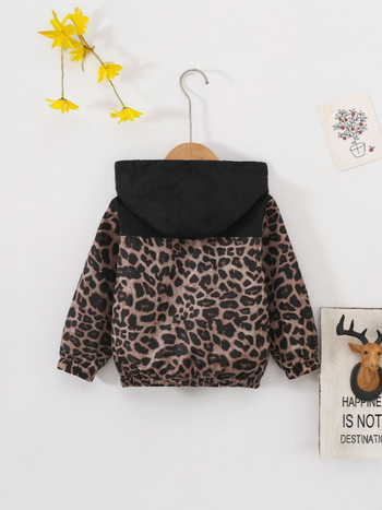 Jesenska nova dječja odjeća za dječake i djevojčice, modna jakna s leopard printom, odgovarajuća boja, patentni zatvarač, kapuljača, džep, europska i američka prekogranična jakna