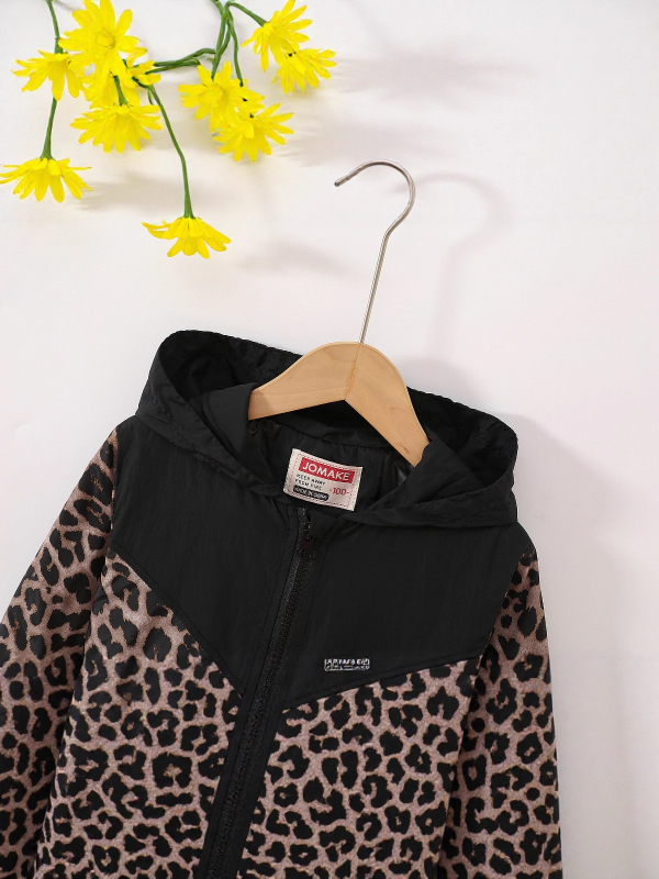 Jesenska nova dječja odjeća za dječake i djevojčice, modna jakna s leopard printom, odgovarajuća boja, patentni zatvarač, kapuljača, džep, europska i američka prekogranična jakna