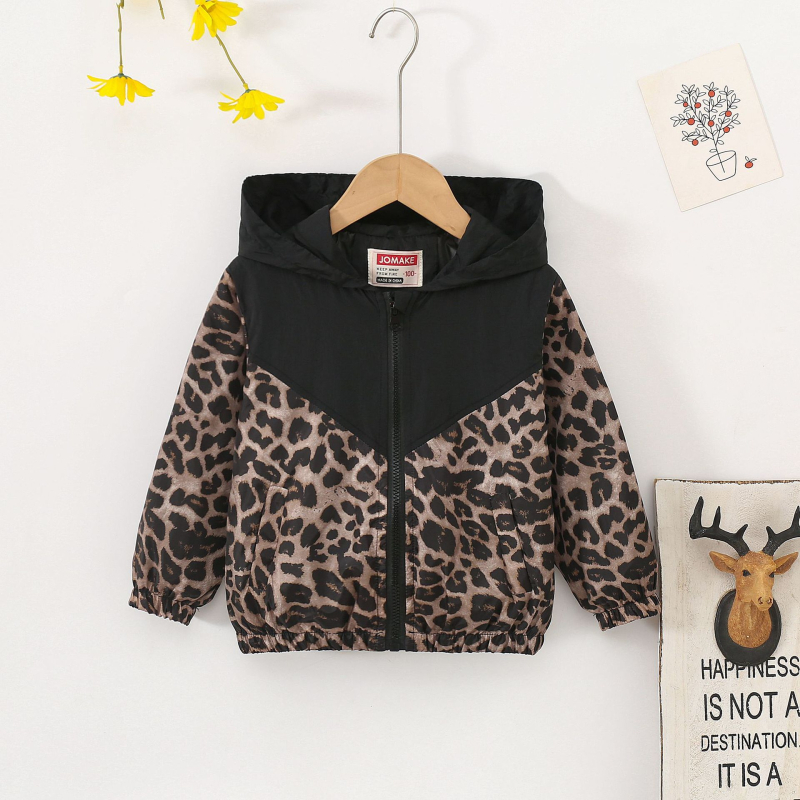 Jesenska nova dječja odjeća za dječake i djevojčice, modna jakna s leopard printom, odgovarajuća boja, patentni zatvarač, kapuljača, džep, europska i američka prekogranična jakna