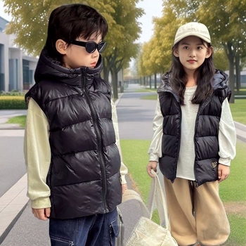 Νέο μαύρο χρυσό γιλέκο για παιδιά από πούπουλο βαμβάκι για αγόρια και κορίτσια, μεσαίου και μεγάλου μεγέθους, αφαιρούμενο γιλέκο για παιδιά