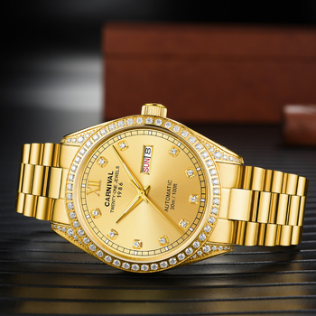 Ρολόι CARNIVAL με αυτόματο χρυσό και μηχανικό ρολόι, με αυτόματο μηχανισμό και χρυσό καντράν