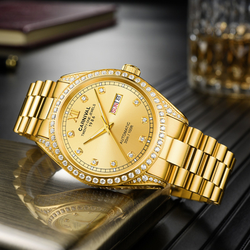 Ρολόι CARNIVAL με αυτόματο χρυσό και μηχανικό ρολόι, με αυτόματο μηχανισμό και χρυσό καντράν