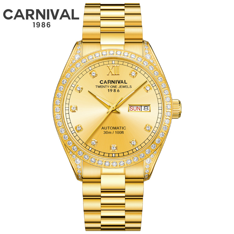 CARNIVAL automatinis auksinis vyriškas laikrodis Vyriškas laikrodis Auksinis automatinis mechaninis laikrodis