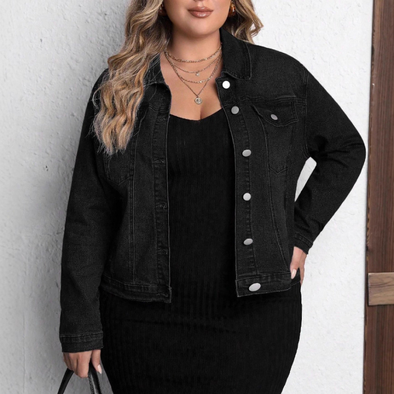 Jachetă din denim casual pentru femei, culoare solidă, mărime mare, 2025, transfrontalieră, nouă, europene și americane