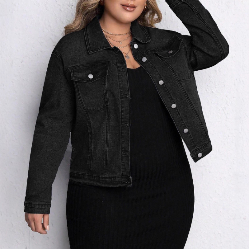 Jachetă din denim casual pentru femei, culoare solidă, mărime mare, 2025, transfrontalieră, nouă, europene și americane