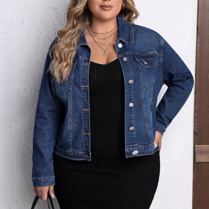 Jachetă din denim casual pentru femei, culoare solidă, mărime mare, 2025, transfrontalieră, nouă, europene și americane