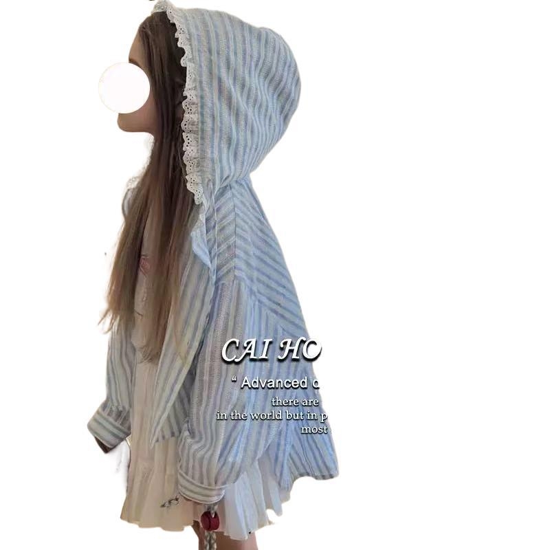 Tricou subțire de vară pentru fete, pentru copii mici, top elegant cu glugă, cu dungi simple, îmbrăcăminte la modă, cu protecție solară proaspătă