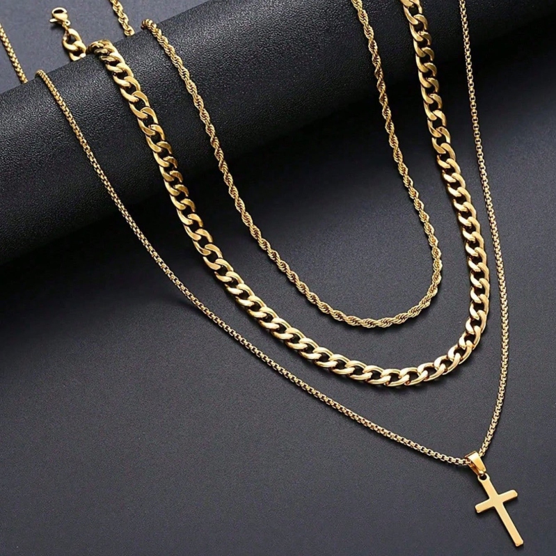 Cezhraničný horúci predaj z nehrdzavejúcej ocele, kubánska retiazka na kľúčnu kosť, dvojvrstvový krížový náhrdelník, módna retiazka na sveter, šarža výrobcu