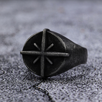 Δαχτυλίδι Viking με διασυνοριακό στυλ Punk Personality 2024, στυλ Personality, Nordic Sailing Compass Cross, σε απόθεμα