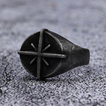 Δαχτυλίδι Viking με διασυνοριακό στυλ Punk Personality 2024, στυλ Personality, Nordic Sailing Compass Cross, σε απόθεμα