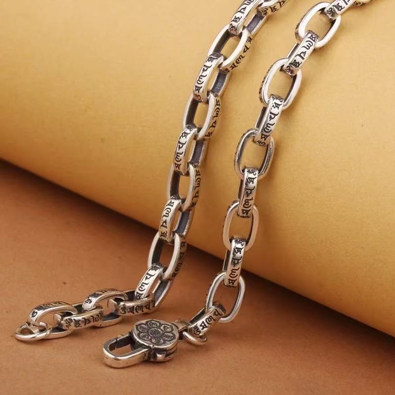 Stil etnic cu șase caractere Mantra Vajra Pestle colier bărbătesc inel cataramă personalizat retro lanț bijuterii la modă dominatoare și generoase
