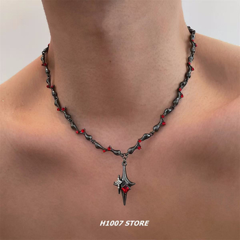 Γυναικείο κολιέ Y2K σε στυλ Spice Girl, σκούρο, με σταυρό και πολυεπίπεδη αλυσίδα κλείδας, σε στυλ Y2K, με επικάλυψη από ανοιχτόχρωμο δέρμα πολλαπλών στρώσεων, αξεσουάρ
