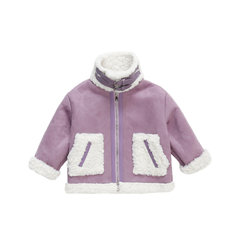 Djevojački novi dječji zimski top s flis podstavom iz 2024. Zimski kaput s krznom Thousand Fur One za djevojčice, ljubičasti