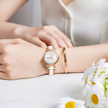 Γυναικείο Ρολόι Διπλό Ημερολόγιο Φωτιστικό Πολυτελείας Κομψό Κεραμικό Χαλαζία Γυναικείο Ρολόι Εξαιρετικά Λεπτό Μοντέρνο Αδιάβροχο Ρολόι Δώρου με Διπλή Καρδιά