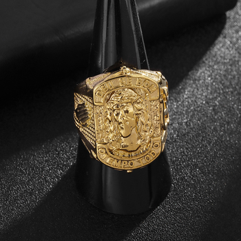 Ευρωπαϊκό και αμερικανικό διασυνοριακό νέο δαχτυλίδι τιτανίου-ατσαλιού σε στιλ χιπ χοπ, επιχρυσωμένο με YS πορτρέτο, θρησκευτική πίστη, γράμμα προσευχής, ανδρικό δαχτυλίδι