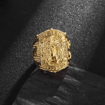 Ευρωπαϊκό και αμερικανικό διασυνοριακό νέο δαχτυλίδι τιτανίου-ατσαλιού σε στιλ χιπ χοπ, επιχρυσωμένο με YS πορτρέτο, θρησκευτική πίστη, γράμμα προσευχής, ανδρικό δαχτυλίδι