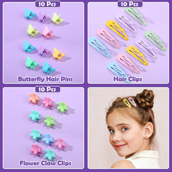 36 grotelių vaikiška plaukų juosta, smailios šukos, plaukų adatų rinkinys, saldainių spalvos rankšluosčio žiedas dėžutėje, mergaičių plaukų neplėšianti gumytė