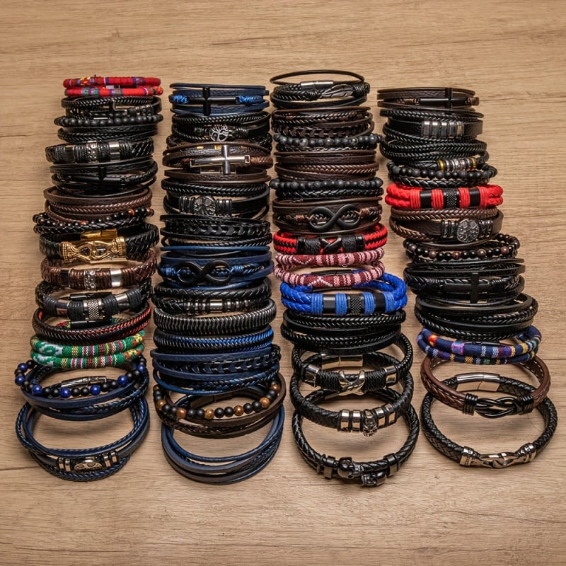 12 gab./24 gab./36 gab. nejauši jaukta Eiropas un Amerikas retro vīriešu austa aproce ar magnētisko sprādzi