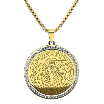 Κολιέ από ανοξείδωτο ατσάλι με διασυνοριακό σχεδιασμό, κοσμήματα, μετάλλιο με επτά άγγελους, μαγικό κύκλο, κρεμαστό κόσμημα, αξεσουάρ DIY, ανδρικό κολιέ χονδρικής