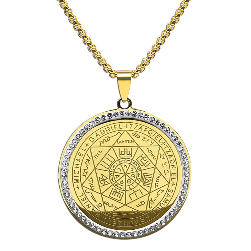 Colier din oțel inoxidabil transfrontalier, bijuterii, șapte îngeri, cerc magic, medalie, pandantiv, accesorii DIY, colier pentru bărbați, en-gros