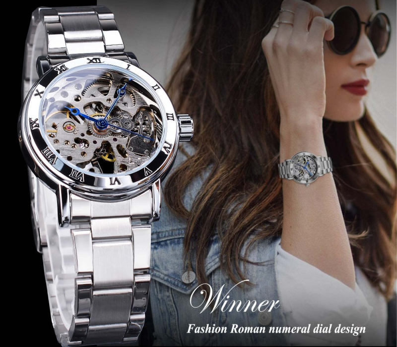 Jauns uzvarētājs Eiropas un Amerikas stila sieviešu modes ikdienas doba mehāniskā mehānisma manuālais mehāniskais pulkstenis