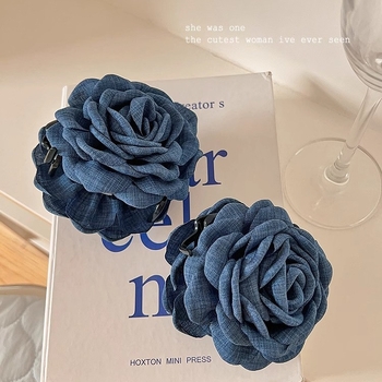 Vintage τζιν μπλε τριαντάφυλλο κλιπ λουλουδιών γυναικείας ιδιοσυγκρασίας χαμηλή φουρκέτα Marubeni κορεάτικο στυλ κεφαλής λουλούδι καρχαρία κλιπ