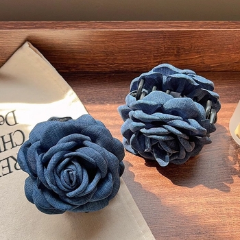 Vintage τζιν μπλε τριαντάφυλλο κλιπ λουλουδιών γυναικείας ιδιοσυγκρασίας χαμηλή φουρκέτα Marubeni κορεάτικο στυλ κεφαλής λουλούδι καρχαρία κλιπ