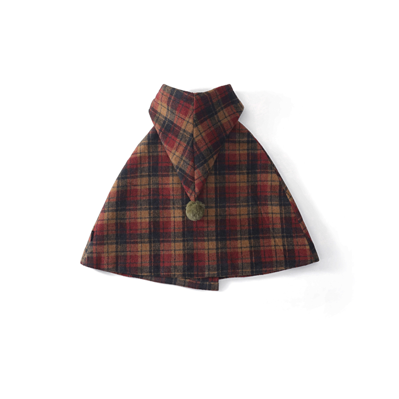 Djevojački kaput, šiljasti šešir, karirani pamučni zadebljani vuneni kaput, ogrtač, jesen i zima 2024., nova dječja odjeća vanjske trgovine