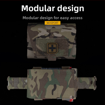 Μικρό, ελαφρύ και γρήγορο κιτ πρώτων βοηθειών καμουφλάζ Wosport V2 m, τοποθετημένο σε σύστημα, διαιρούμενου τύπου, οριζόντιας έλξης, σχεδιασμός γρήγορης απελευθέρωσης