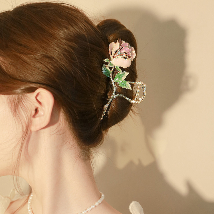 Super rozprávková ružová kvetinová sponka do vlasov pre ženy, elegantná sponka do vlasov na zadnej strane hlavy, vynikajúca sponka na žraloky v čínskom štýle, nová pokrývka hlavy