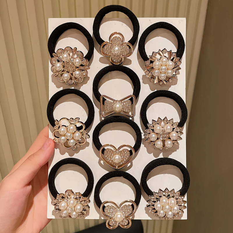 10 gabalėlių cirkonio imitacijos plaukų juostų, pasižyminčių prabangiu pojūčiu, madingais arklio uodegos ryšuliais, mieli, elastingi, paprasti ir elegantiški moterims