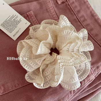 Λευκό διπλό δαντέλα με δαχτυλίδι μαλλιών για το μεγάλο έντερο, αξεσουάρ μαλλιών, γυναικείο δαχτυλίδι μαλλιών με τιάρα πριγκίπισσας, με αλογοουρά, σχοινί μαλλιών