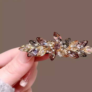 Φουρκέτα φουρκέτας υψηλής ποιότητας με κρυστάλλινο λουλούδι, εξαιρετικό κλιπ άνοιξης για τη μητέρα, κομψή φουρκέτα δεμένη στο πίσω μέρος του κεφαλιού, κομψό αξεσουάρ μαλλιών