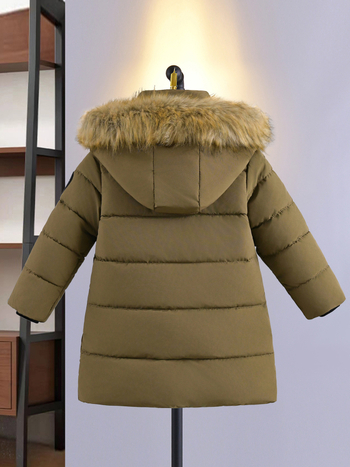 Παιδικό μπουφάν μεσαίου μήκους με βαμβακερή επένδυση σε κορεατικό στιλ, με χοντρό και αφράτο γιακά, χειμωνιάτικο παλτό για κορίτσια, αγόρια, διπλό τράβηγμα στο κεφάλι, μακρύ μέχρι το γόνατο