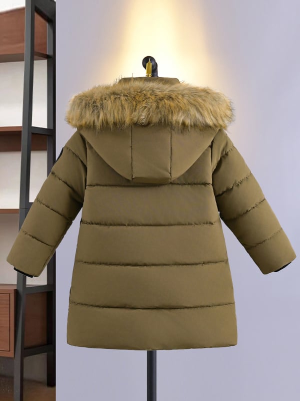 Παιδικό μπουφάν μεσαίου μήκους με βαμβακερή επένδυση σε κορεατικό στιλ, με χοντρό και αφράτο γιακά, χειμωνιάτικο παλτό για κορίτσια, αγόρια, διπλό τράβηγμα στο κεφάλι, μακρύ μέχρι το γόνατο