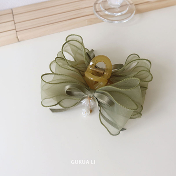 GUKUALI Πρωτότυπο Φθινοπωρινό Νέο Πράσινο Κλιπ Φιογκάκι με Κρίνο της Κοιλάδας 2024, Φουρκέτα Super Fairy Sen Shark Clip