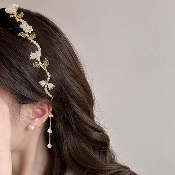 Σούπερ Νεράιδα με Φούντα και Κρίνο της Κοιλάδας, Κορδέλα για τα Μαλλιά, Στυλ Mori, Αξεσουάρ Μαλλιών Υψηλής Ποιότητας, Γυναικεία Κορδέλα για τα Μαλλιά με Λεπτές Μαργαριταρένιες, Κλιπ Μαλλιών, Καπέλα